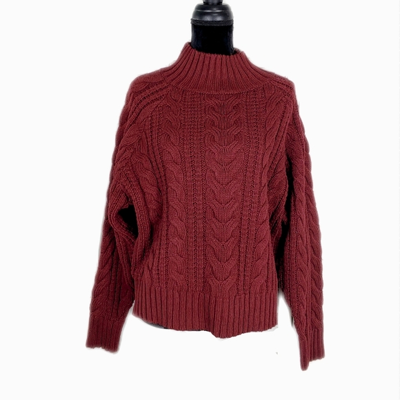 a new day Sweaters - NWT A New Day Wmn L Burgundy Heavy Cable Mock Turtleneck Sweater